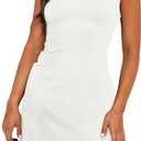 WIHOLL Women's Summer Sleeveless Boat Neck Mini Dress Slim Fit Party Club Bodycon Dresses (White, L)