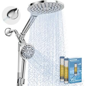 Dual Filtered Rain Shower Head Combo, Handheld Shower Head with Adjustable Bar - Rainfall Shower Head And Showerhead with Filter for Hard Water - Removes Chlorine (Premium Chrome)