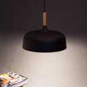 E26/27 Modern Pendant Light Industrial Art Deco Ceiling Lighting Light Fixture Simple Nordic Style Hanging Lamp Shade 1 Light Fixtures for Dining Room Kitchen Island Hallway Shop (Wooden, Black)