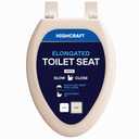 HIGHCRAFT Premium Elongated Toilet Seat with Slow-Close Design & Adjustable Hinges - Molded Wood Toilet Seat - Fits Standard Elongated Toilets - Oval Seat in Bone/Beige