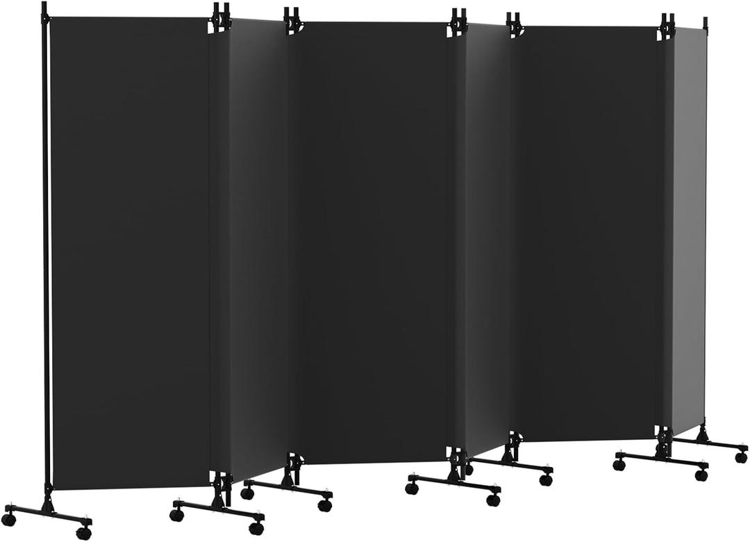 6 Panel Room Divider with Lockable Wheels, 147" W x 72" H, Black