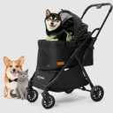 PETTENA One-Touch Foldable Dog Stroller for Small Dogs Cats up to 44 Lbs, Cat Stroller for 2 Cats, Large Space, Black