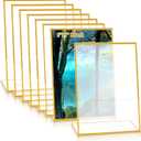 8 Pack 5" x 7" Acrylic Gold Frame, Slanted Back Gold Picture Frames Self-Standing Table Sign Holder for Wedding Table Numbers Restaurant Menu Signs Photos and Art Display