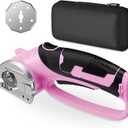 Cordless Electric Scissors, 4V Rechargeable Box Cutter & Cardboard Cutter with LED Light, Safety Lock - Rotary Cutter for Fabric, Leather, Carpet, Plastic, Crafting, Sewing with Storage Box (Pink)