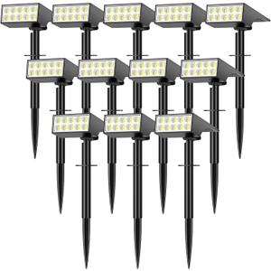 Solar Spot Lights Outdoor Waterproof,[12 Pack/4 Modes] Landscape Lighting Spotlights, Auto On/Off LED Solar Powered Yard Garden Flood Solar Light for Outside Pathway Wall Tree Pool,Cool White