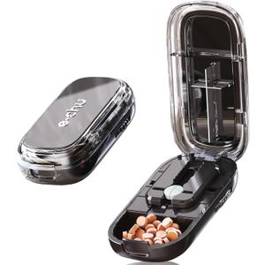 DUBSTAR Pill Cutter Splitter for Cutting Multiple Pills, 1/2 1/4 Pill Cutter Splitter for Small and Tiny Pills (Clear Black)