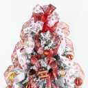 LEEQE Red and White Glitter Christmas Tree Topper Bow 11 Inch with 6 Ribbon Tails 3 Yards Long Wired Ribbon for Holiday Easy Style Party Decoration