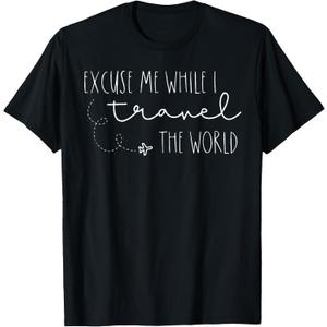 Excuse me as I Travel Around the World T-Shirt (Black, L)