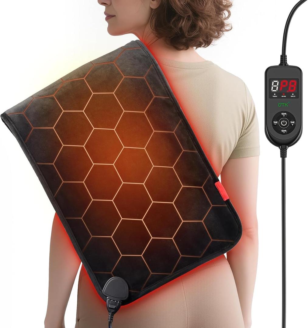 Far Infrared Heating Pad: 2X Carbon Fiber 3X Deeper Heat for Back Neck Shoulders Pain & Period Cramps Graphene 3S Fast Heat Soft Warm Plush Fabric for Women with 4H Auto Off 12" x 24"