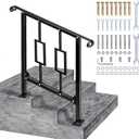Handrails for Outdoor Steps, Fit 2 or 3 Steps Outdoor Stair Railing, Black Wrought Iron Handrail Handrails for Concrete Steps or Wooden Stairs (2-3 Step Vertical Rect)