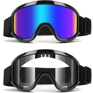 Motorcycle Goggles for Dirt Bike, ATV Motocross, Riding, Ski Helmet - UV400 Dustproof Windproof (Clear+blue)