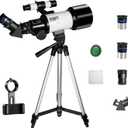 WOSPORTS 70mm Refractor Telescope, 300mm, 3X Barlow, Phone Adapter | Finder Scope, Moon Filter, Adjustable Aluminum Tripod, Portable Astronomy Telescope for Beginners