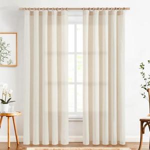 jinchan Linen Curtains 84 Inch Length 2 Panels Set Window Curtains for Living Room Bedroom Light Filtering Farmhouse Drapes Aesthetic Decor Drapes 7ft Long, Back Tab, Linen Natural, 50W x 84L