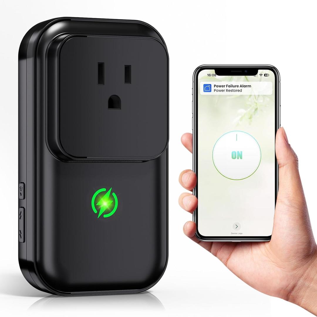 Power Failure Alarm WiFi, 110dB Frezzer Smart WiFi Power Outage Alarm with LED Indicator, Blackout App Alerts Smart Power Failure Detector for Refrigerator, GFCI Trips, Sump Pump WiFi Black-1PC