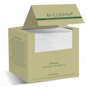 B-Clean Premium Facial Towels - Extra Soft, Tear -Resistant, Lint Free, Disposable, Vegan, Fragrance-Free Hygienic Skincare Towels for Daily Cleansing and Makeup Remover Dry Wipes (50 Count Pack of 4)