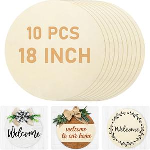 Whaline 18 x 0.1 Inch Wood Circles for Crafts 10 Pcs Christmas Unfinished Round Wooden Discs Farmhouse Rustic Wood Sign Natural Blank Wooden Slices for Winter DIY Painting Carving Art Craft Decor