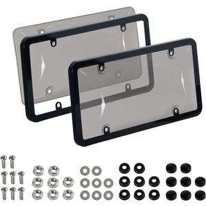 2 PCS Clear License Plate Cover & Frame, Anti-Scratch Weather-Resistant License Protector Holder, Universal Car Exterior Accessories Fit for US Standard Plates with Screws Caps & Washers,Gray