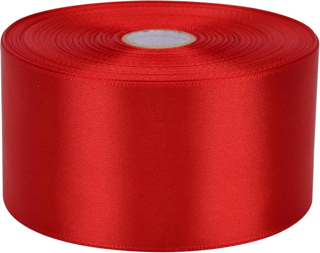 2 inch x 50 Yards Red Single Face Satin Ribbon Solid Fabric Ribbon for Gift Wrapping Floral Bouquets Wedding Birthday Party Decoration Hair Floral Craft Sewing