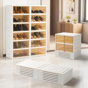 Folding Shoe Rack Storage Device,Large Plastic Folding Shoe Cabinet, Easy to Assemble Shoe Rack Storage Cabinet with Transparent Door Magnetic Buckle (6 Layers, 2 Groups, 24 Pairs)