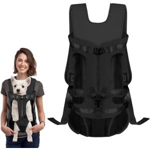 Dog Front Carrier Backpack, Dog Backpack Carrier Soft Pad, Pet Legs Out, Easy-Fit Dogs Front Carrier for Small Medium Puppy, Hands Free Dog Carrier Adjustable for Cycling Hiking (Black, XL)