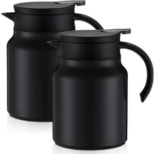 2 Pcs Thermal Coffee Carafe for Keeping Hot/Cold Stainless Steel Small Coffee Creamer Container Double Wall Vacuum Insulated Tea pot Beverage Dispenser for Milk Hot Chocolates(Black,34 oz)