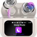VEKJ Sleep Earbuds, Bluetooth 5.4 in Ear Smart Touch Screen Earbuds, 48H Sleep Headphones Small Design for Side Sleepers, Crystal-Clear Calls Ear Buds, 5 EQ Modes, IPX7 Waterproof Earphones Bee White