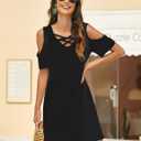 Bluetime Women Cold Shoulder Summer Dress Short Sleeve Beach Casual Loose Swing Dress (Black, XXL)