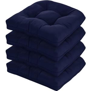 19x19 Outdoor Chair Cushions Set of 4, Tufted Wicker Patio Furniture Cushions, Thick Outdoor Seat Cushions for Lawn Chairs, Overstuffed and Water Resistant, Navy