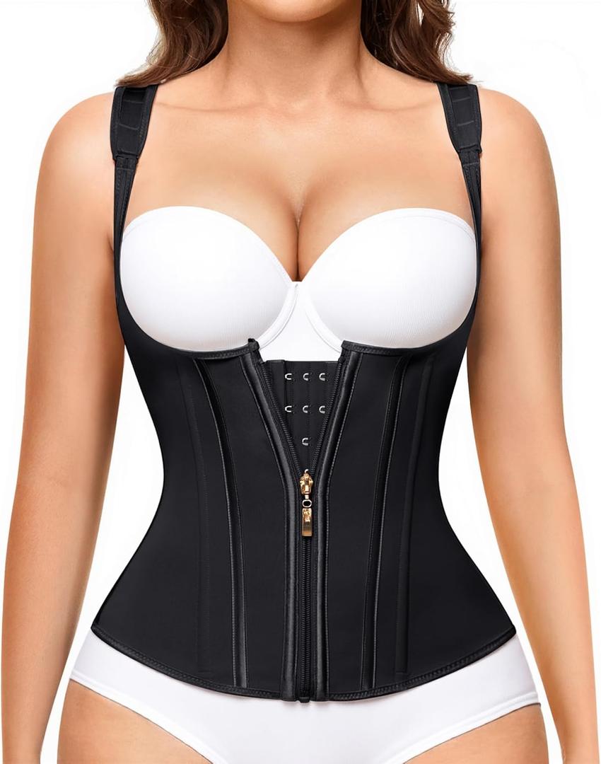 Nebility Waist Trainer for Women Corset Shapewear Tummy Control Faja Body Shaper Waist Cincher with Adjustable Strap (Medium, Black)