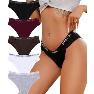 FINETOO Cotton Underwear for Women Cheeky Panties Sexy Hipster Bikini Underwear Elastic Waistband Stretch Briefs 5 Pack (Medium)