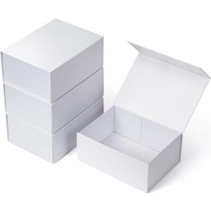 4 Pack 9.5x7x4 Inches Gift Boxes with Magnetic Closure Lids, White Magnetic Box for Wedding, Groomsmen Bridesmaid Proposal, Birthdays, Mother's Day