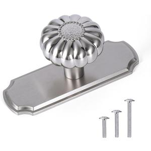 4 Pack Brushed Nickel Brass Cabinet Knobs with Backplate, Drawer Pulls for Kitchen, Dresser Cabinet Hardware for Bedroom, 1-1/5 Inches Diameter Handles