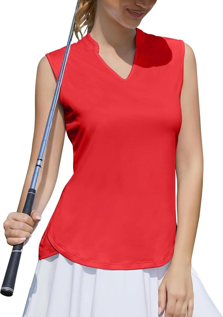 Womens Golf Shirt V Neck Sleeveless Polo Shirts Athletic Tennis Tank Tops Moisture Wicking Lightweight Sports Top (M)