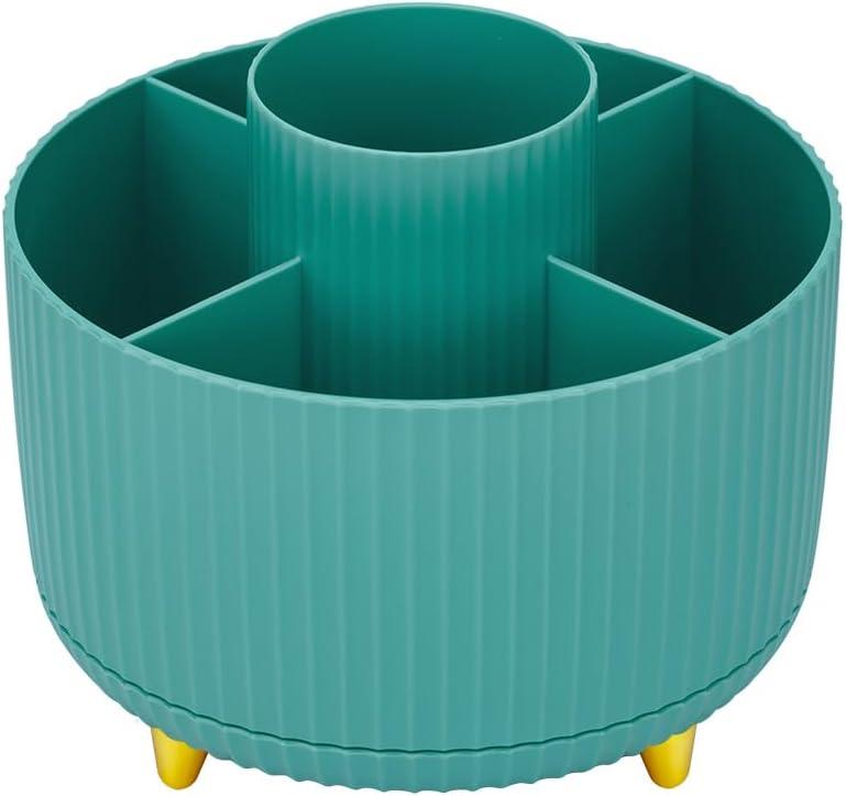 boho office decor - Blue Pencil Holder with 5 Compartments, Aesthetic Design with 360 Rotating Pencil Holder. Office Desk Accessories for Women and Men