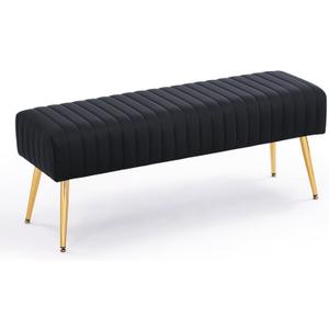 Furnimart 44 Inch Bedroom Ottoman Bench, Black Upholstered End of Bed Bench with Gold Legs for Living Room Bedroom Dinning Room Entryway, Black