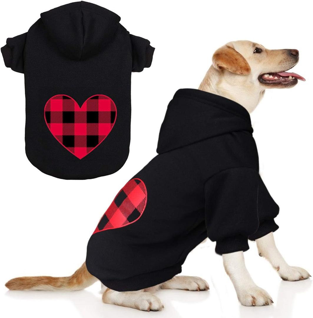 Dog Hoodie Sweater for Dogs Pet Clothes Black Buffalo Plaid Warm and Soft Breathable Cozy(XL) (Heart)