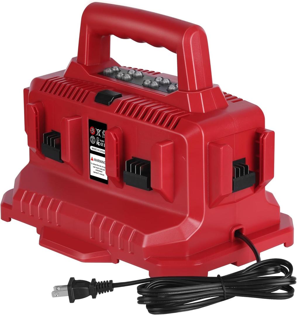 JYJZPB 6-Port Charging Station Compatible for M 18 Milwaukee 18V Battery Suitable for Milwaukee Battery 14.4V-18V 48-11-1850 11-1840 11-1815 11-1828 11-1860, Sequential Charger, LED Indicator
