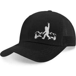 Bigfoot Trucker Hat for Men, Big Foot Sasquatch Gifts, Adjustable Embroidered Bigfoot Baseball Cap Black (Medium-Large)