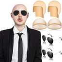 Bald Caps with Glasses and Mustache Bald Head Wig Cap Party Costume Accessories for Women Men Halloween Cosplay