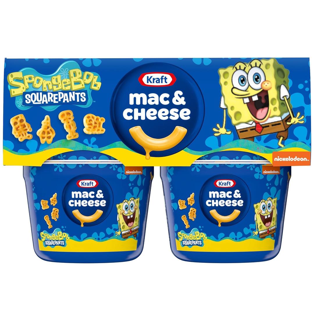 Kraft SpongeBob SquarePants Mac and Cheese, 4 Cups, for Easy Dinner or Dinner Sides, Original Flavor, No Artificial Flavors, Preservatives or Dyes, 1.9 oz (EXP 05/26/26)