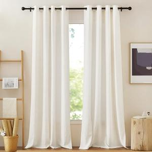 NICETOWN White Sheer Linen Curtains for Living Room 84 inch Length 2 Panels Set, Grommet Semi Sheer Privacy with Light Filtering Flax Window Treatments for Bedroom, W52 x L84