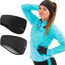 Winter Ear Warmer Headband for Women and Men - Fleece Stretchy Thermal Ear Muffs for Running Hiking Ski Cycling Jogging (Black+Dark Grey)