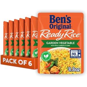 BEN'S ORIGINAL Ready Rice Garden Vegetable Flavored Rice, Easy Dinner Side, 8.8 oz Pouch (Pack of 6), EXP: 09/2026