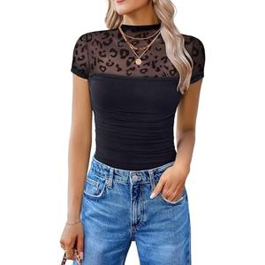 Avidlove Women's Short Sleeve Bodysuit Turtle Neck Body Suits Mesh One Piece Leotard Going Out Tops Date Outfits Medium