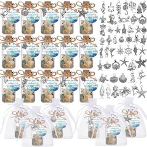 48 Sets Beach Wedding Favors for Guests Coastal Summer Beach Ornaments Personalized DIY Nautical Glass Message Bottle with Corks and Seashell Starfish Pendants for Wedding Party Favors Souvenirs