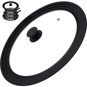 15 Inch Universal Pan Lid, Heat Resistant Frying Pan Lid, Silicone & Tempered Glass Lid for Pots and Pans