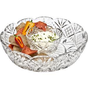 Godinger Dublin Chip and Dip Server,  Crystal Platter Dish, for Appetizers, Snacks, Vegetables & Dips  Serving Tray for Entertaining