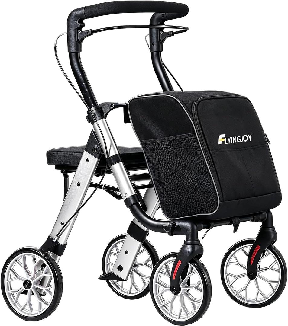 Foldable 2-in-1 Rollator Walkers for Seniors with Seat&Shopping Cart,300Lbs