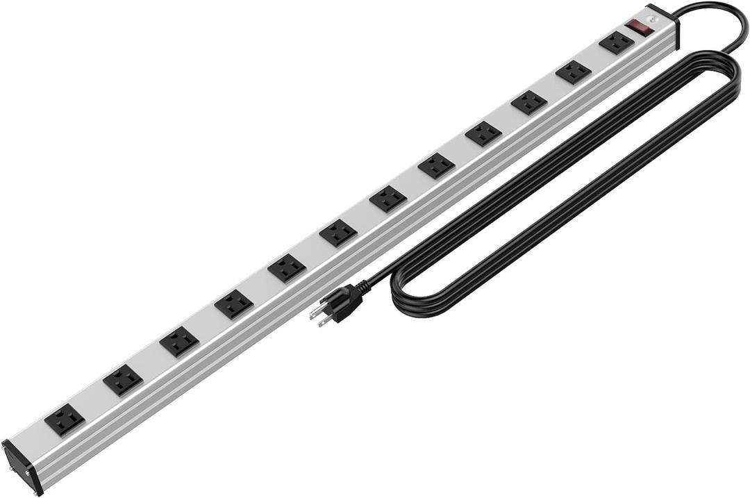 12 Outlets Metal Power Strip,Mountable Heavy Duty Power Strip with 6FT Long Extension Cord with Circuit Breaker,15A 125V 1875W, ETL Listed