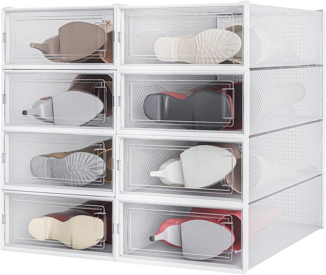 PARANTA 8-Piece Boot and Shoe Storage Box, Stackable Clear Plastic Shoe Box, Space-Saving Shoe Organizer for Boots, Sneakers, and High Heels, Clear